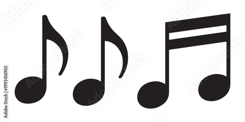 фотографія Series of three black musical notes featuring single and double beams on a transparent background for design
