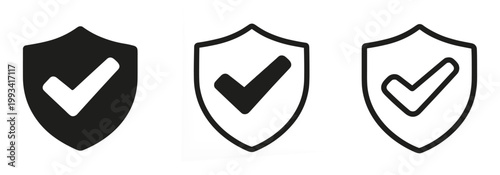 Shield Check Icons Set – Security Protection Verification Symbols in Filled, Outline and Line Styles
