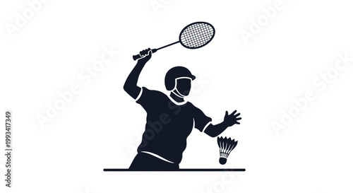 Man Playing Badminton with Racket and Shuttlecock.