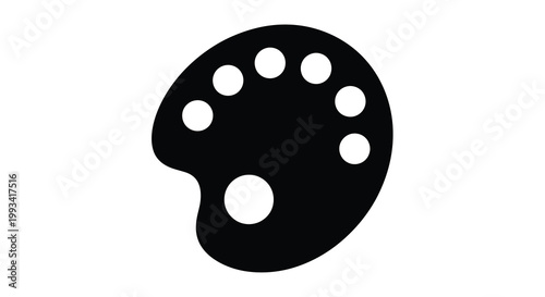 Schilderij op canvas A minimalist black and white illustration depicts an artist s palette with circu