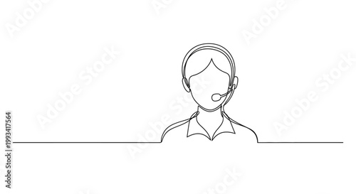 Customer service agent with headset, single line drawing, minimalist, professional support icon