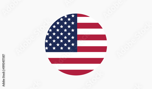 Vibrant circular graphic of the United States flag, featuring iconic stars and stripes, symbolizing patriotism and national pride, isolated on a light grey background.