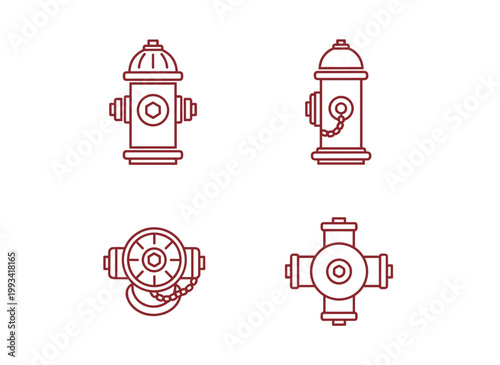 City Fire Hydrant Icons Set Isolated on White Background, Emergency Firefighting Equipment Vector Symbols for Safety, Prevention and Protection Service