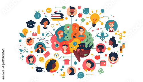 A cheerful and modern illustration featuring stylized leaves and shapes. Perfect for backgrounds, website elements, or branding that needs a fresh and