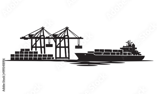 Minimal Harbor Silhouette, Silhouette Vector, Isolated on White Background