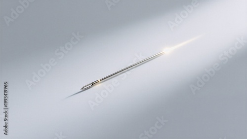 A sharp metallic needle glowing with light, symbolizing precision and innovation, used for medical or technological applications.