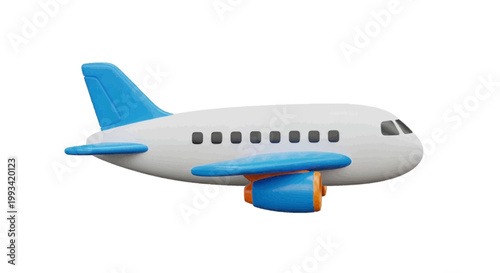 Vector illustration of 3d render of a cute cartoon airplane on a transparent background