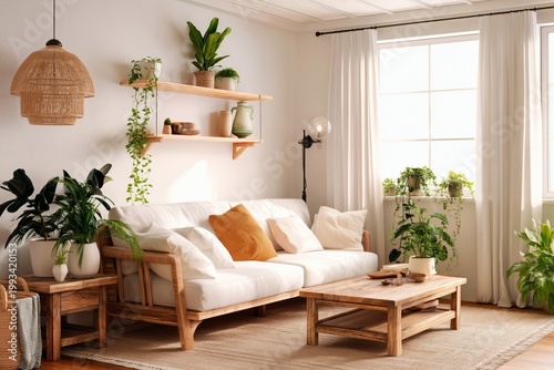 Living Room With Plants and Natural Light in Modern Design Located in a Home