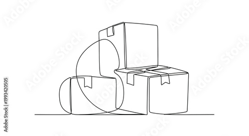Continuous line drawing of stacked cardboard boxes, symbolizing delivery, storage, and logistics.