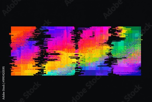 Colorful Patterns Create Digital Art Display With Glitch Effects in a Modern ...