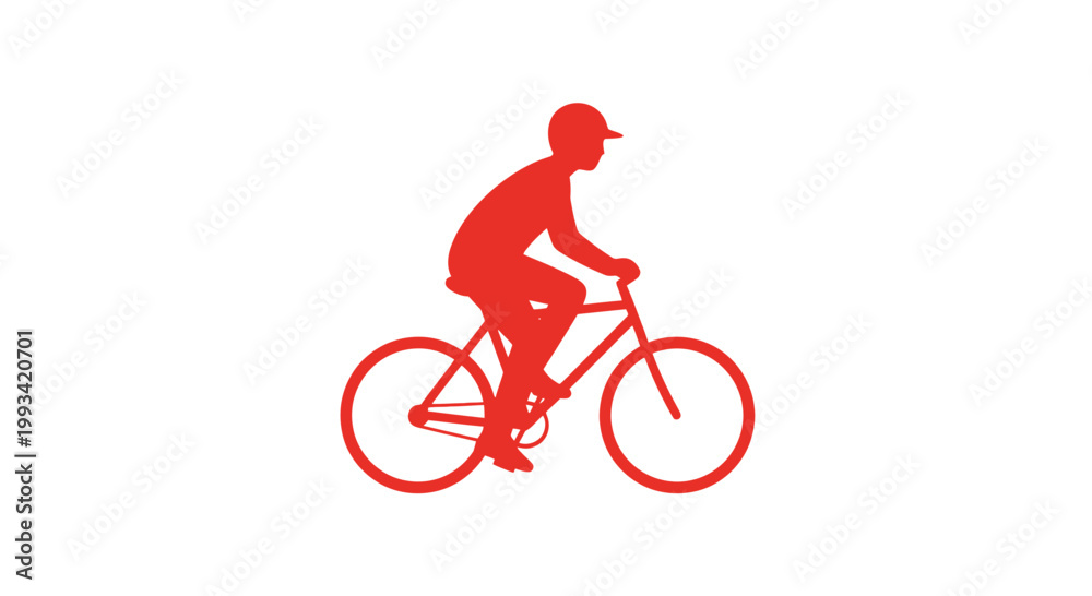 Fototapeta premium Red Silhouette of Cyclist Riding Bicycle.