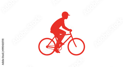 Red Silhouette of Cyclist Riding Bicycle.