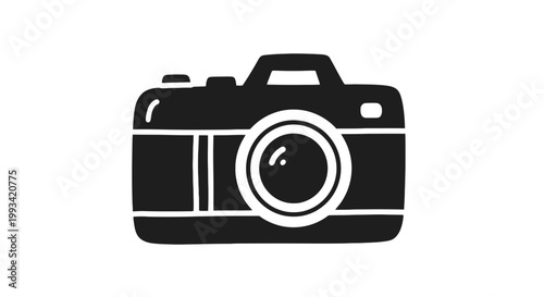 Black Camera Icon on White Background.