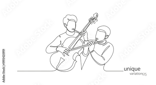 Musicians Playing Cello and Trumpet in Continuous Line Art Style