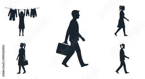 Silhouettes of People Walking with Briefcases.
