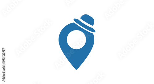 Blue Map Pin Icon with Hat.