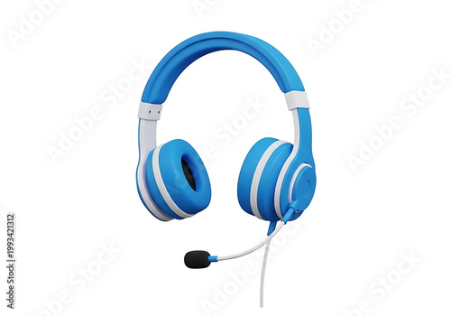 Blue and white headphones isolated on white background