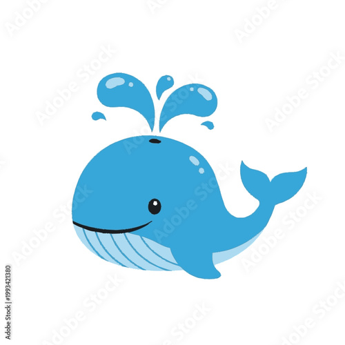 Cute cartoon blue whale spouting water playfully.