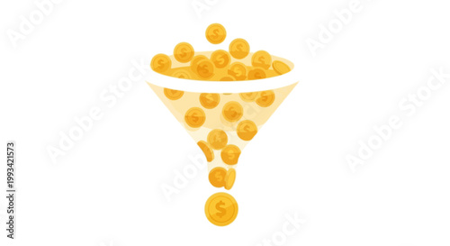 Money Funnel Illustration with Coins and Currency Symbols