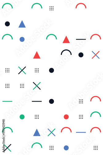 Geometric shapes and symbols in color-coded patterns