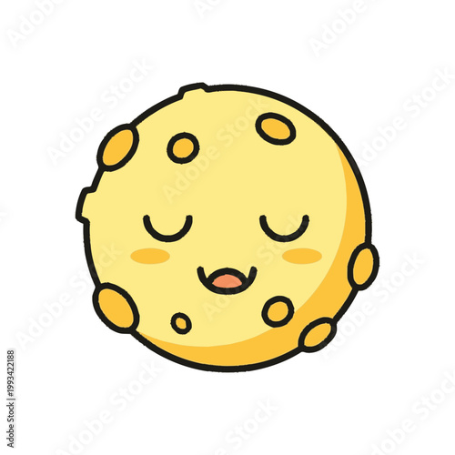 Cute Cartoon Moon Character with Happy Face.