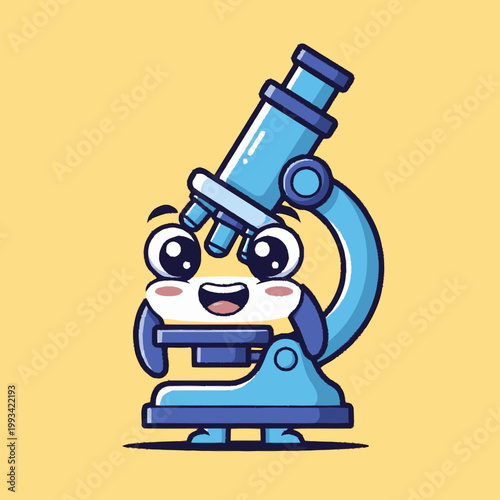 Cute Cartoon Microscope Character with Big Eyes and Happy Smile.