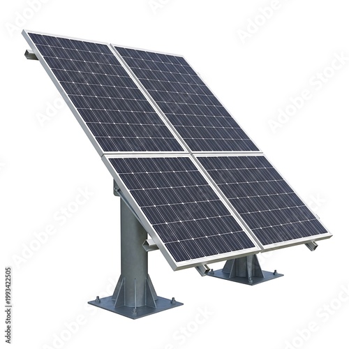 Solar panel on adjustable metal stand isolated on white background