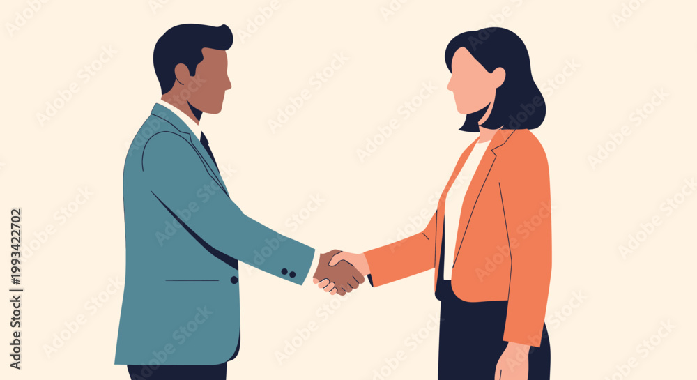 Fototapeta premium Businessman and businesswoman shaking hands.