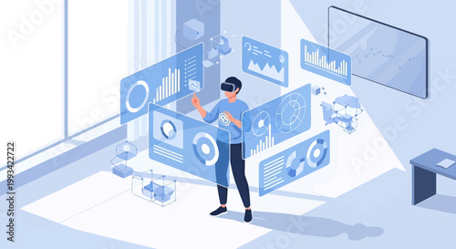 Businessman Analyzing Data On Screens.