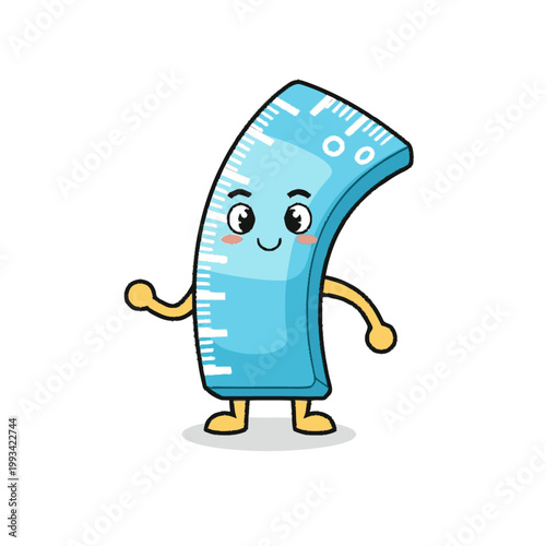 Cute Cartoon Ruler Character Waving Hello.