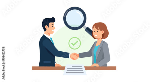 Businessman and businesswoman shaking hands.