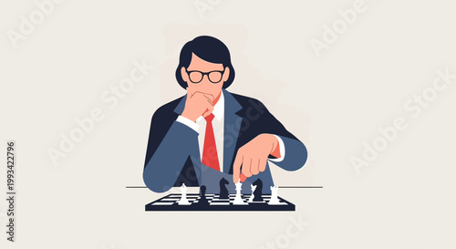 Businessman playing chess game strategy.