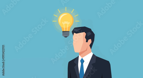 Businessman with Idea Light Bulb Above.