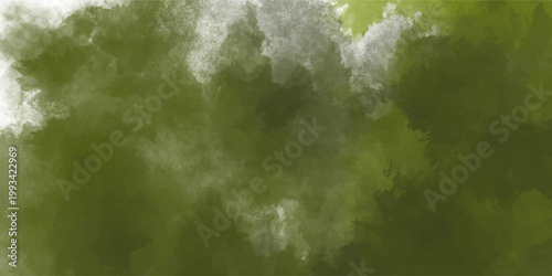 Earthy olive green watercolor texture background with soft white cloud-like paint splatters and organic abstract shapes