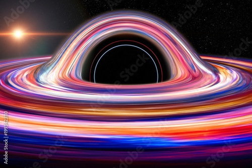 Black Hole With Colorful Swirling Matter in Space During an Evening Scene