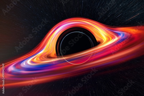 Black Hole With Colorful Swirling Matter in Space During an Evening Scene