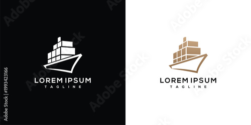 Cargo Ship Logo with Stacked Boxes