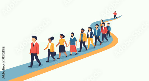 Diverse group of people walking together.