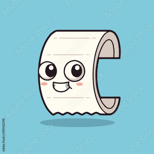 Cute Cartoon Toilet Paper Roll Character with Happy Face.