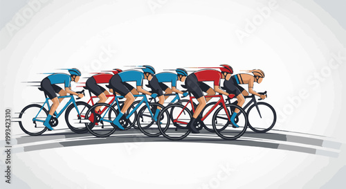 Stylized cyclists in a competitive race, depicted with dynamic motion lines