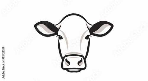 Stylized dairy cow face, black and white with gray accents