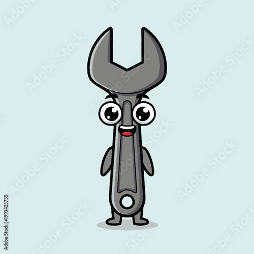 Cute Cartoon Wrench Character with Big Eyes and Smiling Face.