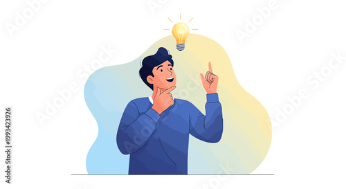Man with Idea Light Bulb Moment.