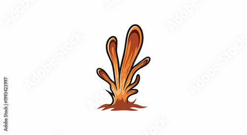 Stylized illustration of a vibrant orange flame or explosion erupting from the ground