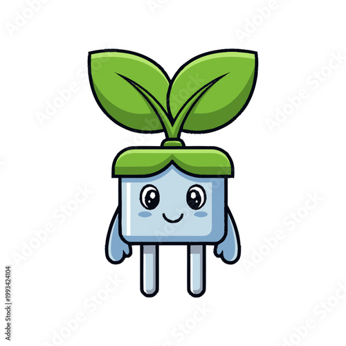 Cute Green Plant Plug Character Mascot.