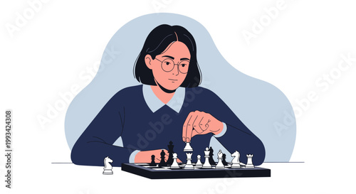 Woman Playing Chess Game Strategy.