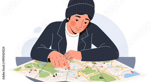 Woman studying a city map closely.