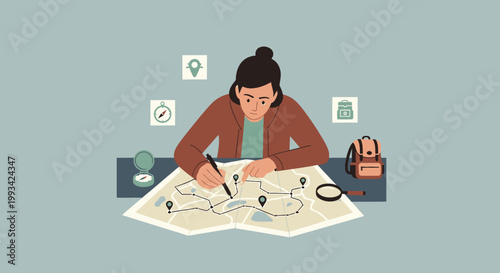 Woman working on a large map.