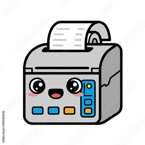 Cute Kawaii Receipt Printer Character Illustration.