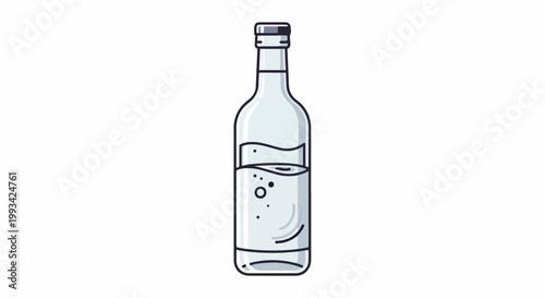Stylized illustration of a glass bottle filled with clear liquid and bubbles